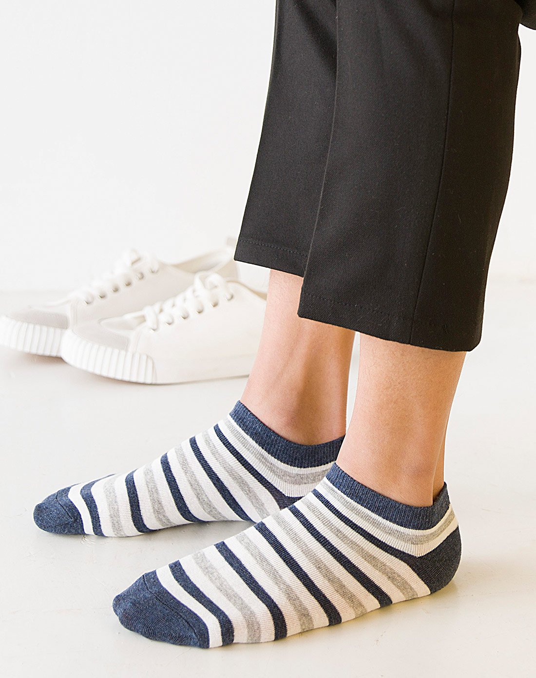 纤丝鸟学院风男士条纹休闲船袜5双装