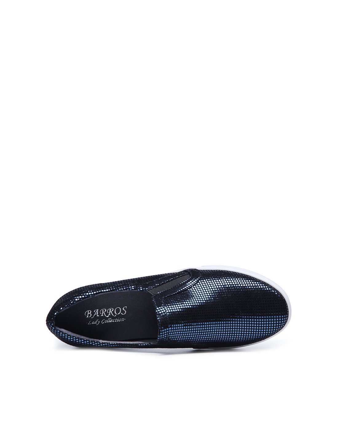 意大利品牌巴路士barros2017春夏新品女士蓝色小方格布纹羊皮单鞋bc72