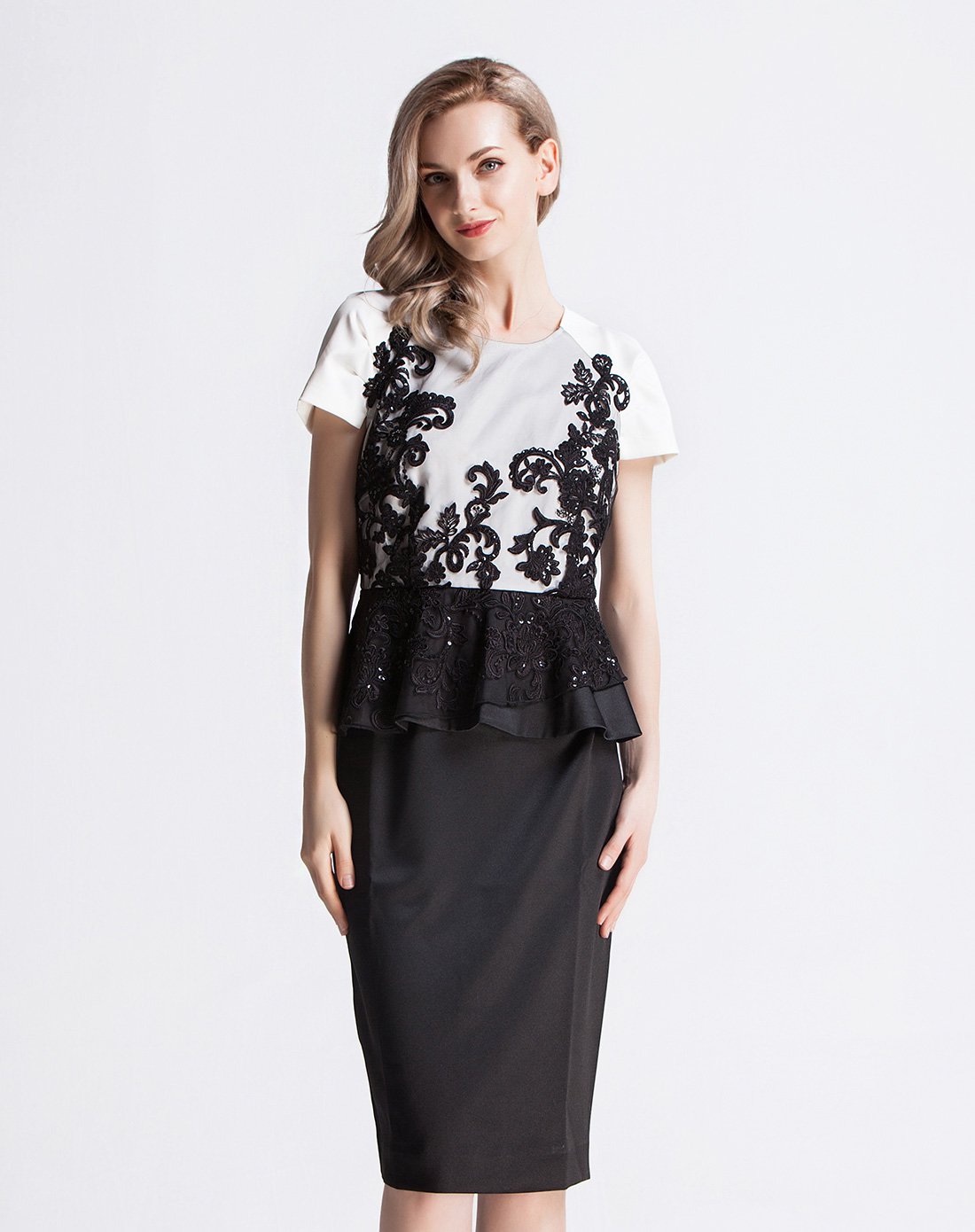 (旧)红香枫maple aroma女装特卖旗舰店蕾丝拼接商务连衣裙a