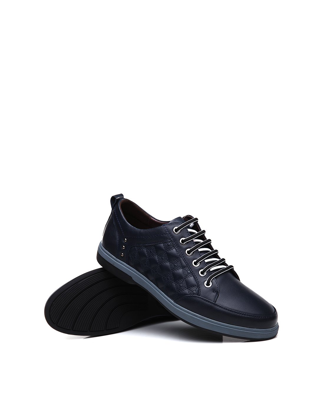 男款布鲁蓝头层牛皮菱格板鞋