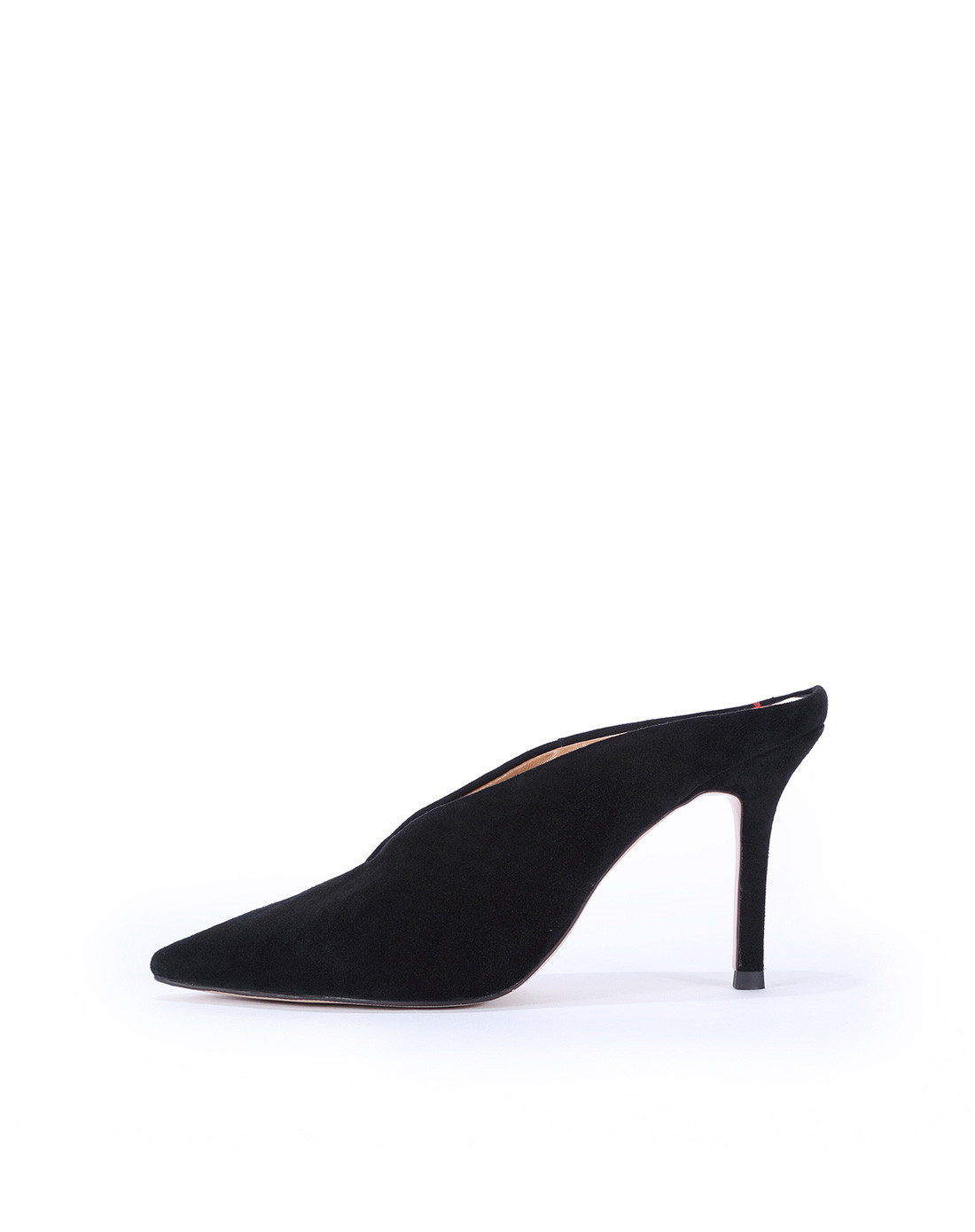 尖头简约奶奶口绣花细跟后空单鞋