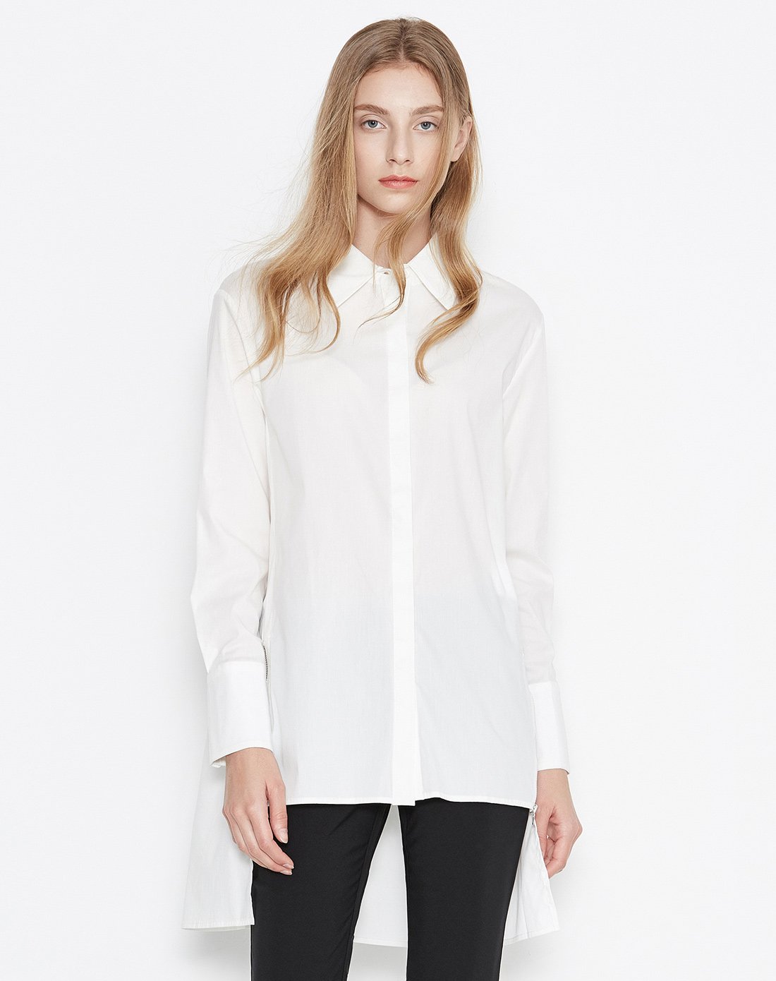 时尚拉链百搭休闲长衬衫白色