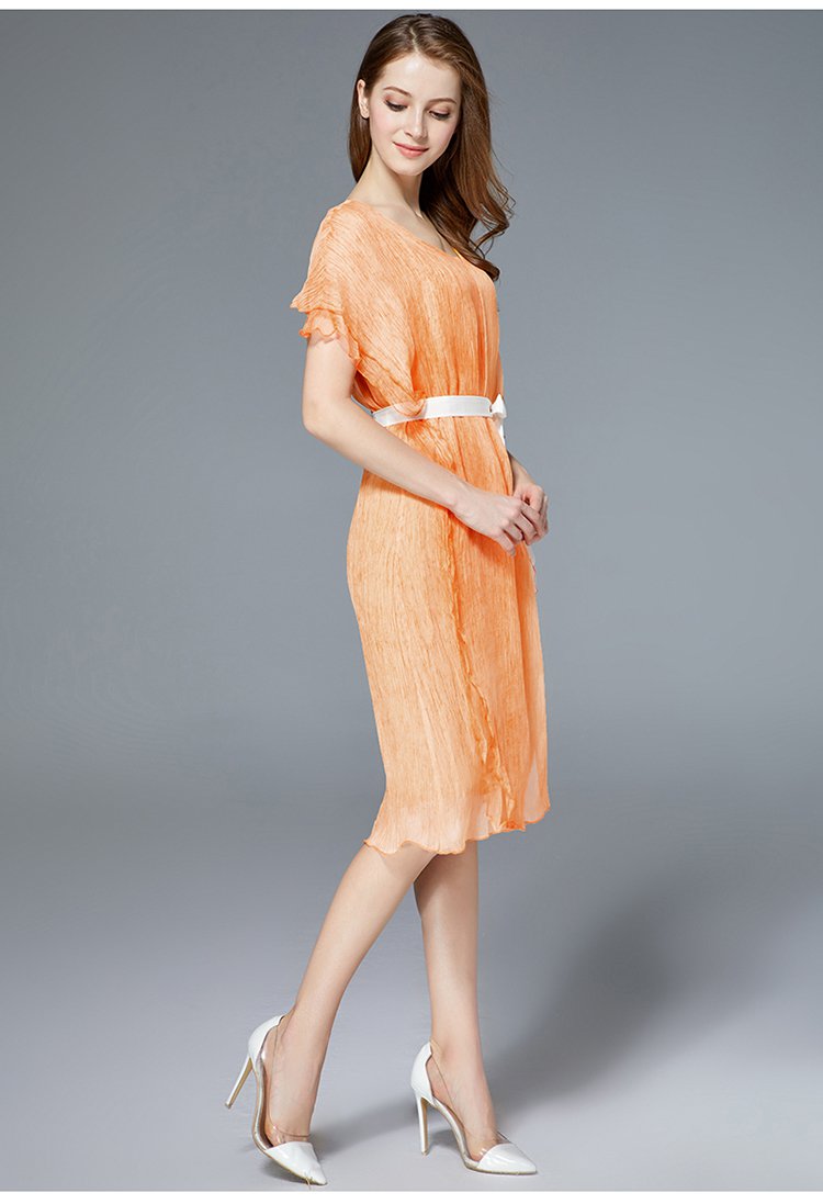 橘色高端舒适真丝连衣裙