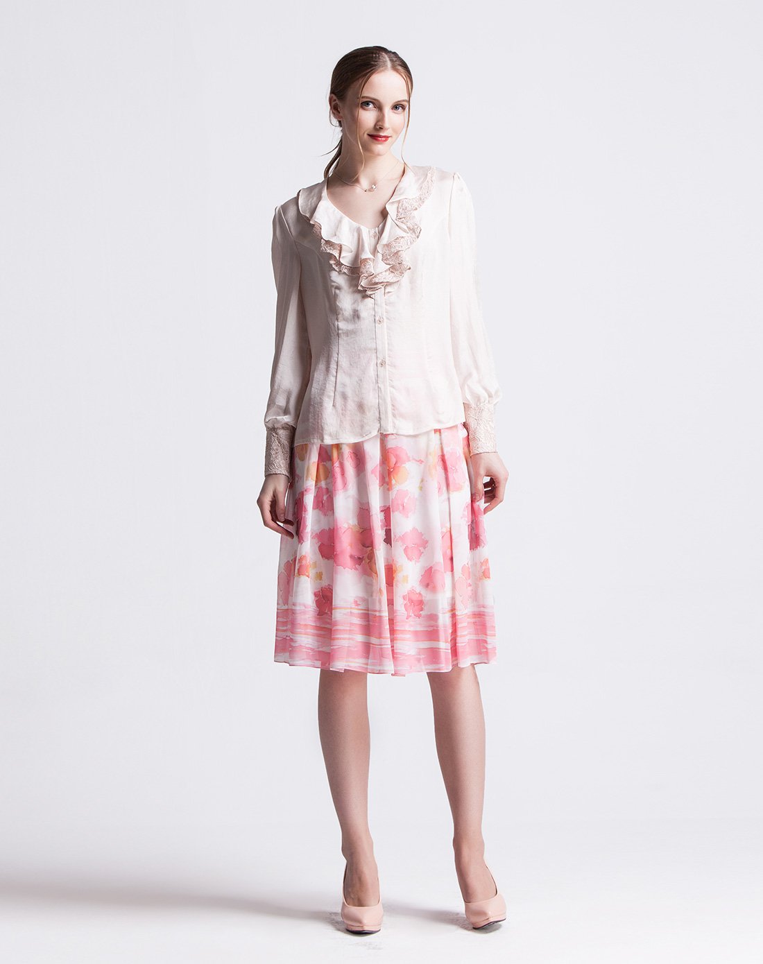 红香枫maple aroma女装专场 荷叶边领衬衫肉粉色