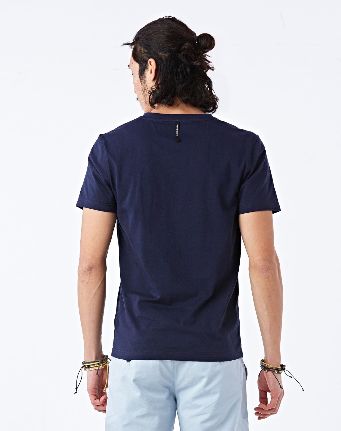 简约纯色 男款v领短袖t恤