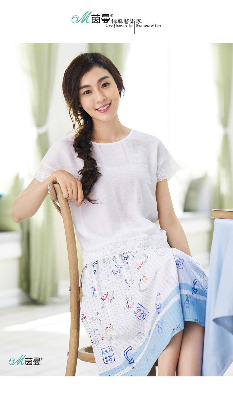 茵曼【范玮琪同款】间色印花a字纯棉半截裙1872110293hm200_唯品会