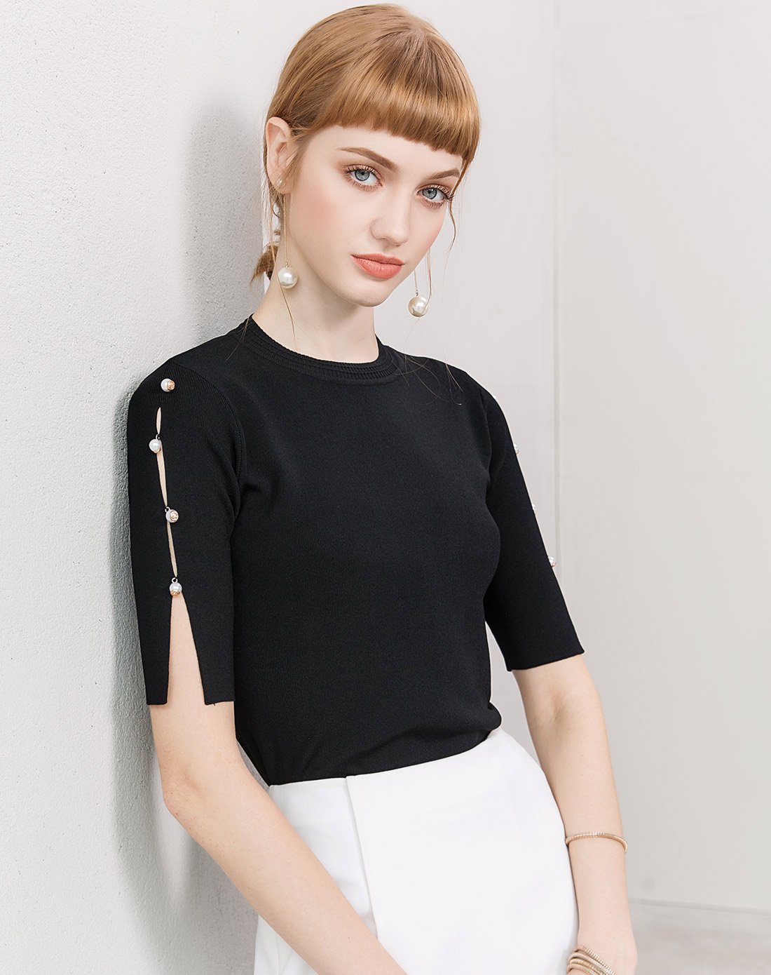 修身百搭时尚开叉袖针织衫