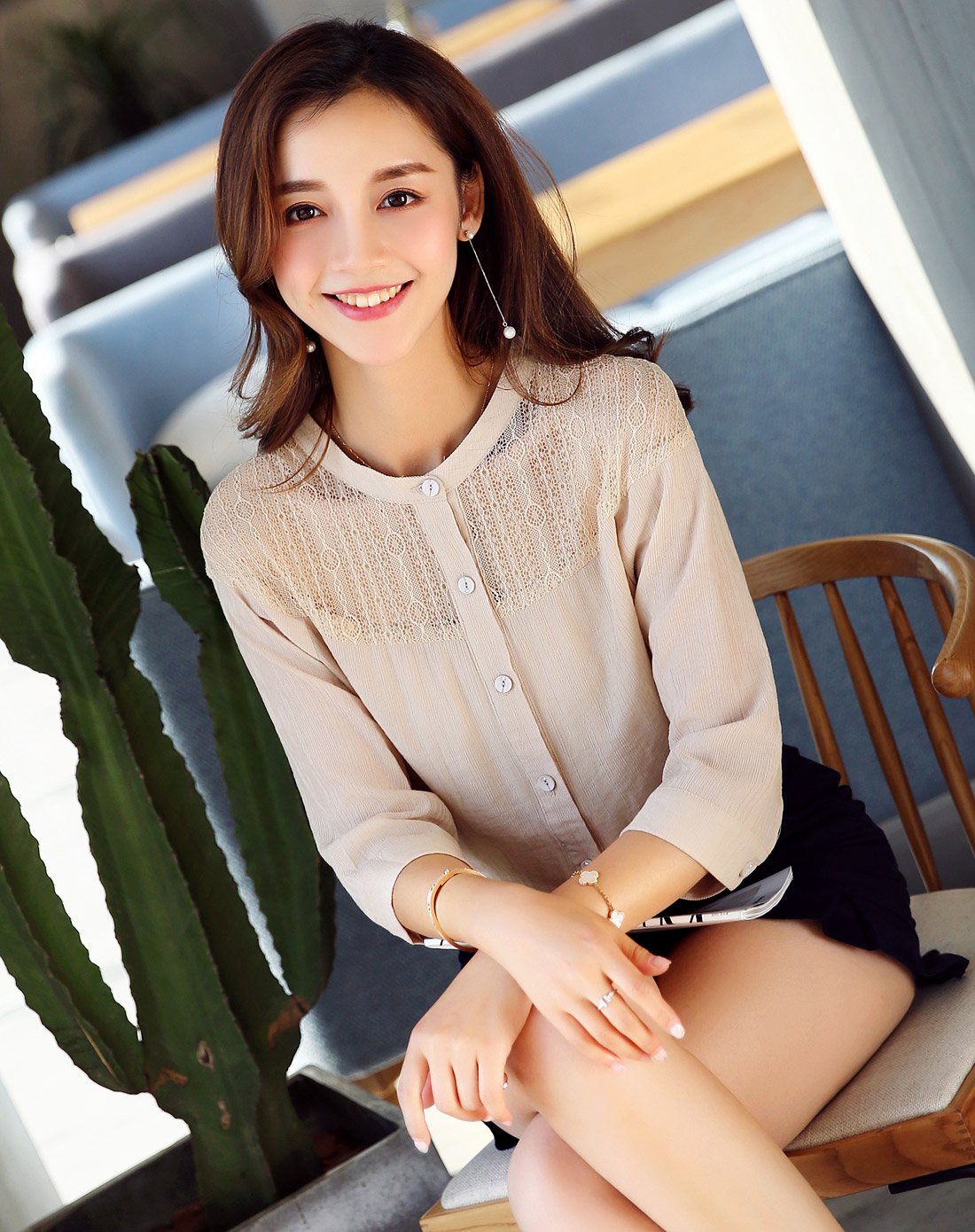 优雅网纱透视雪纺衬衫