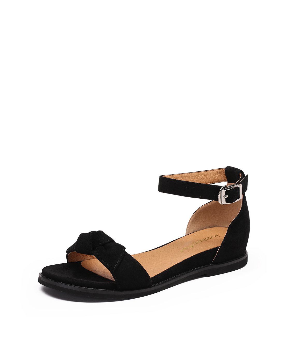 珂卡芙一字带女鞋蝴蝶结露趾平底凉鞋女