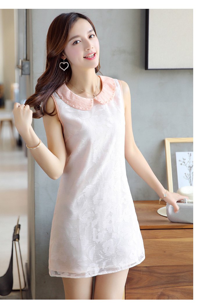 气质淑女蕾丝提花a字连衣裙粉色