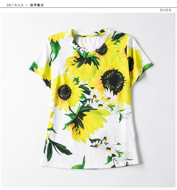 欧洲站夏季向日葵印花t恤