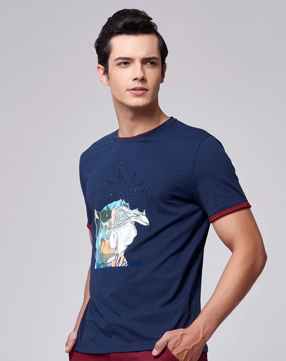 与狼共舞短袖t恤 夏季新款男装印花时尚圆领棉质男短t