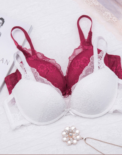 深v聚拢性感蕾丝中厚3/4杯女士内衣白色