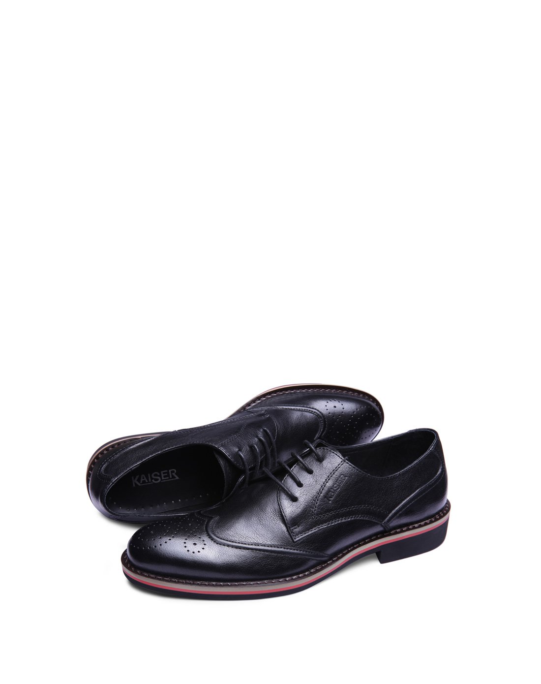 凯撒kaiser牛皮时尚系带布洛克商务鞋男鞋