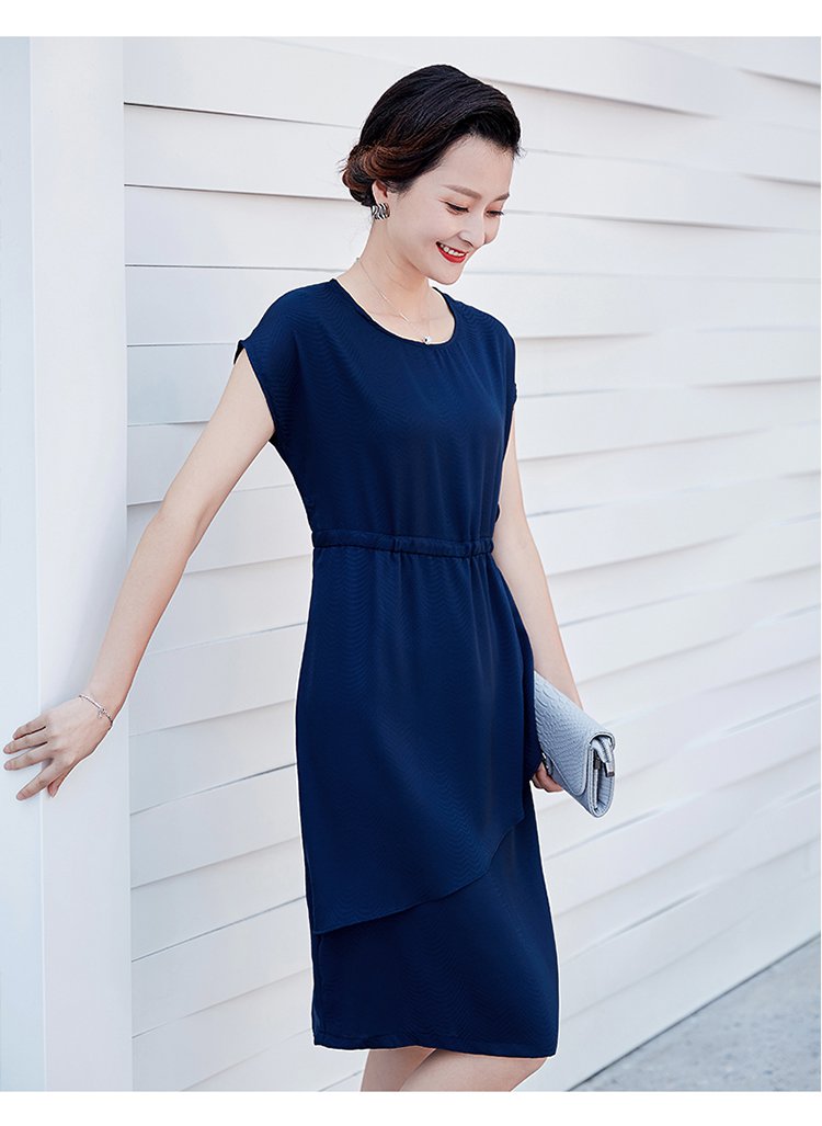 中老年短袖妈妈装纯色夏季舒适连衣裙