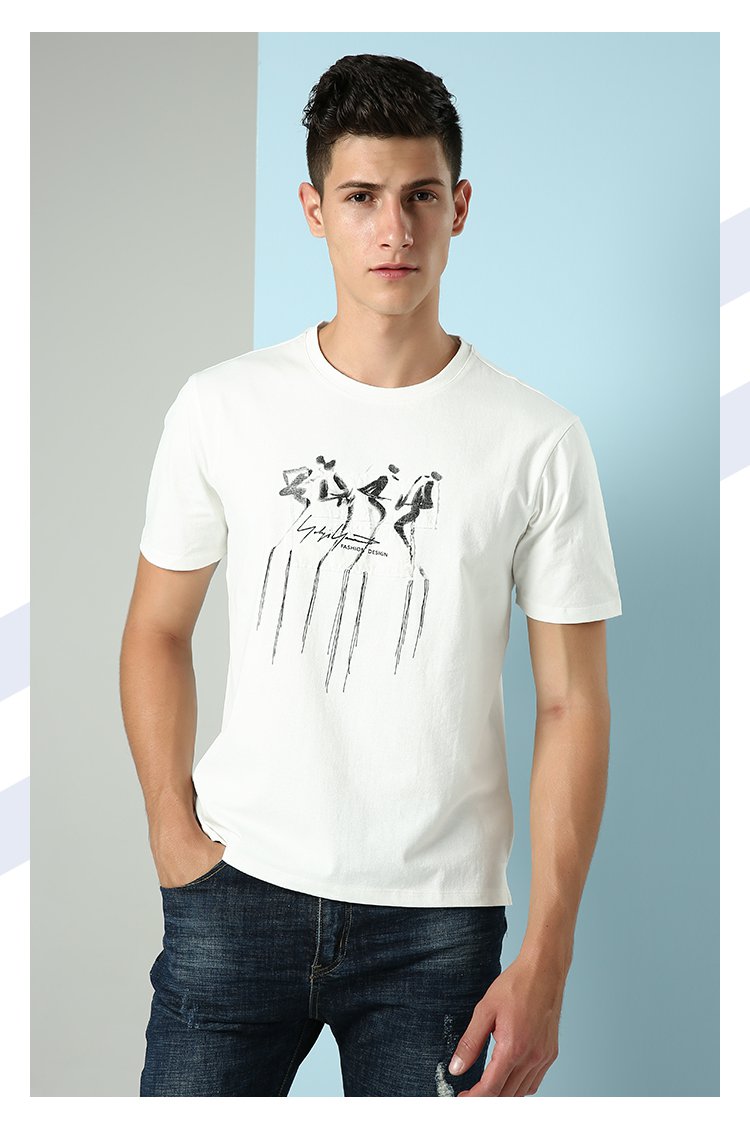 圆领时尚抽象图案撞色字母印花短袖t恤(设计师:kris wu)