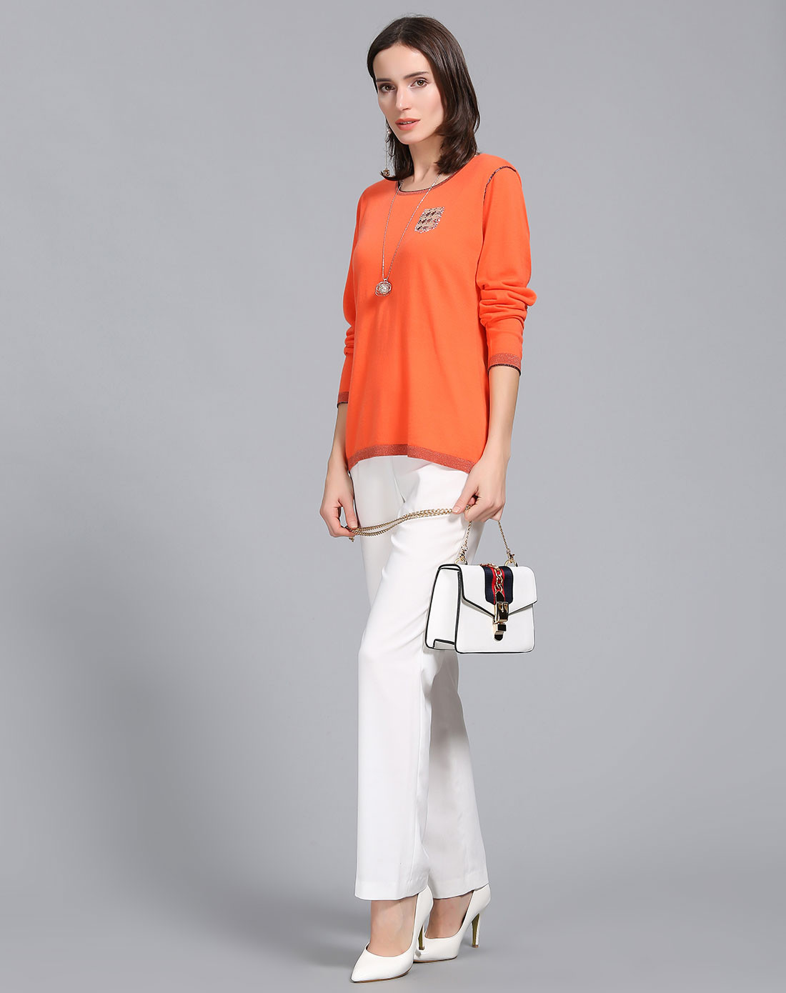 恩佐秋冬纯色精纺羊绒经典通勤休闲女毛衣