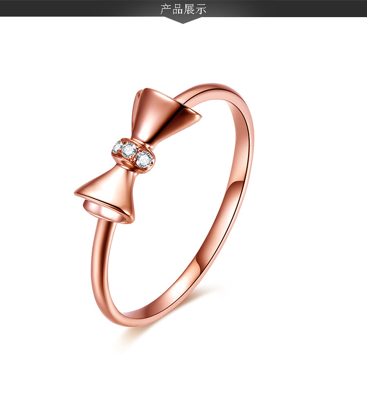 周六福玫瑰18k金蝴蝶结钻石戒指