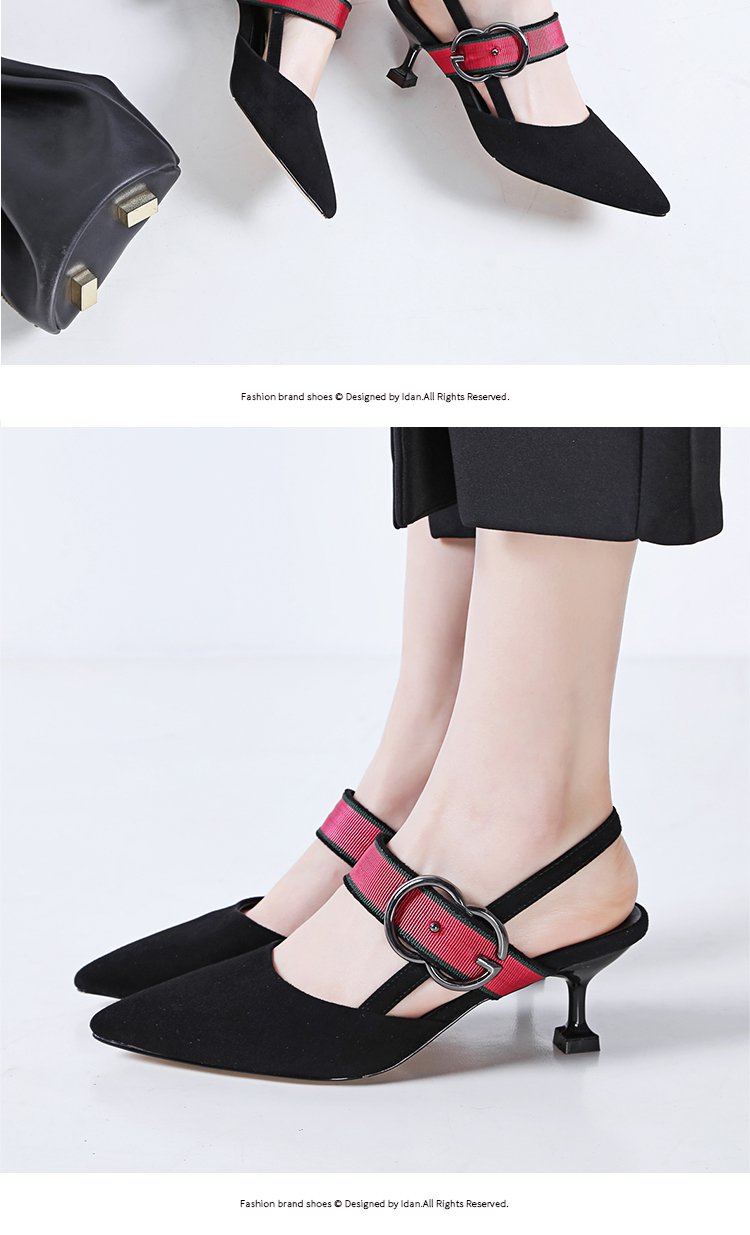 2017年新品羊猄尖头后空细跟凉鞋