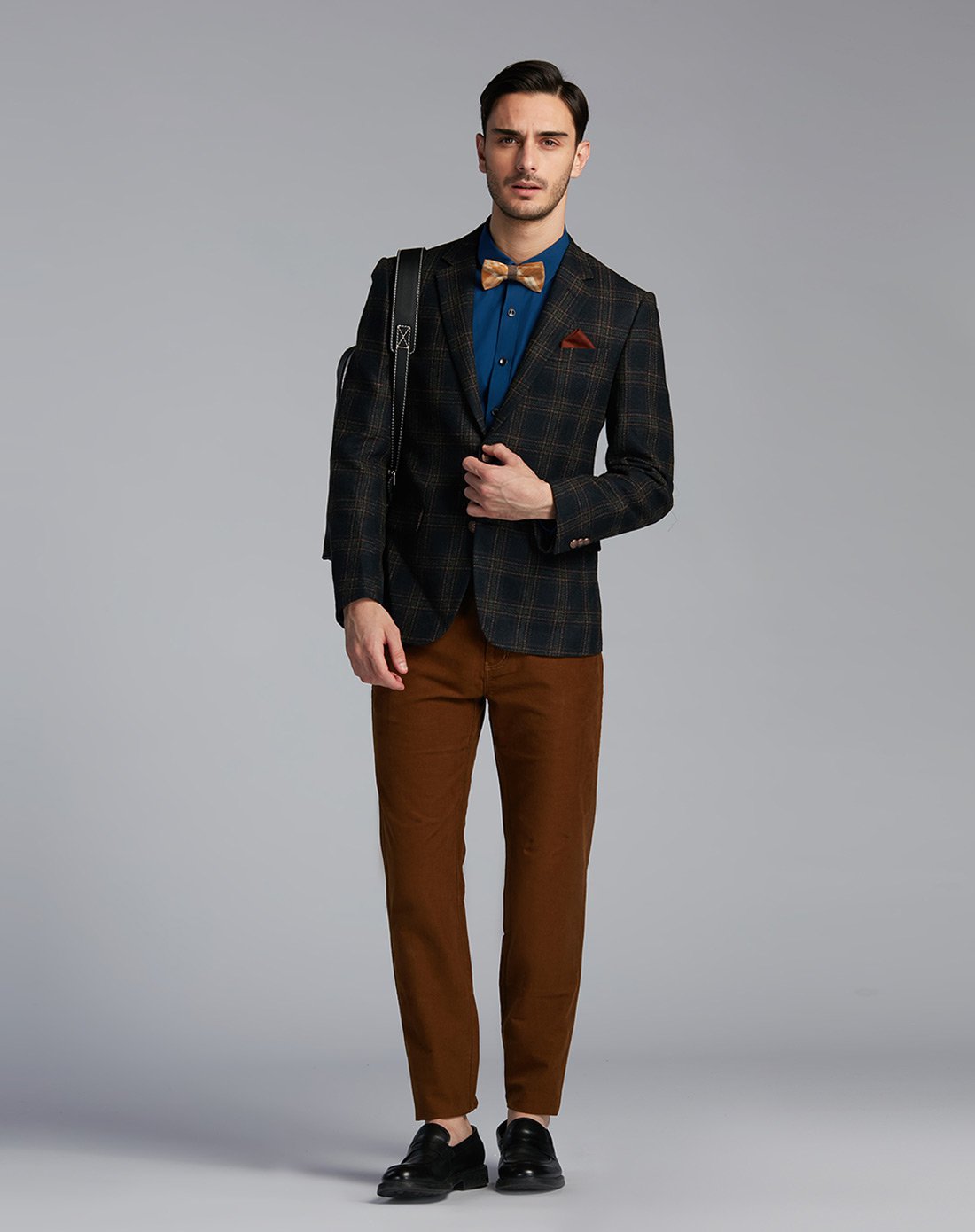 经典优雅格纹复古欧式风范修身毛呢单西服