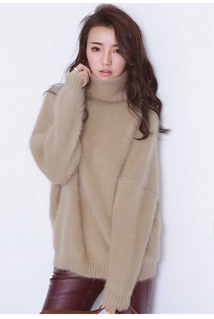 女款oversize慵懒高领厚貂绒套头毛衣