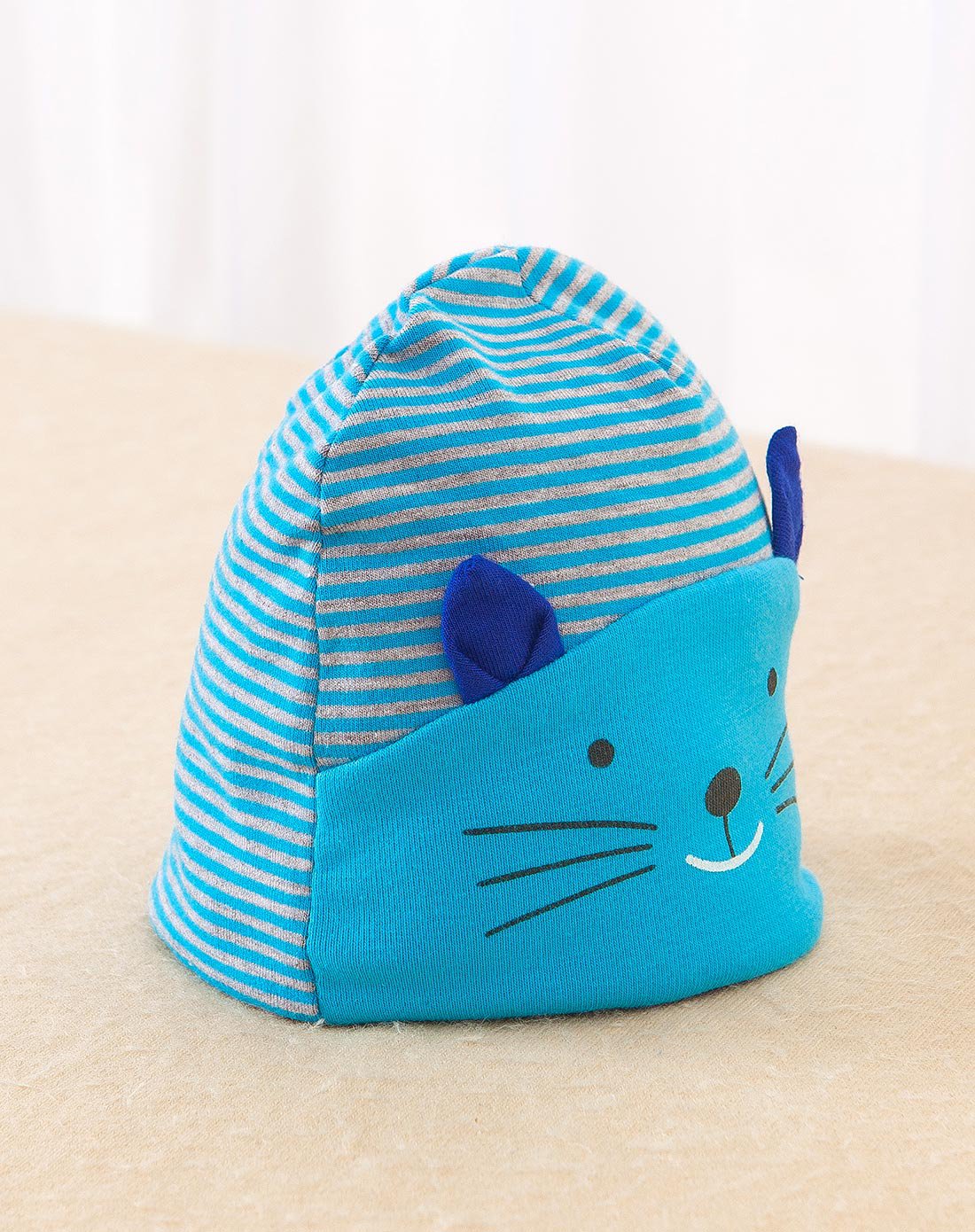 下一代 童装男女宝宝婴儿帽0-3岁 条纹猫咪bb帽