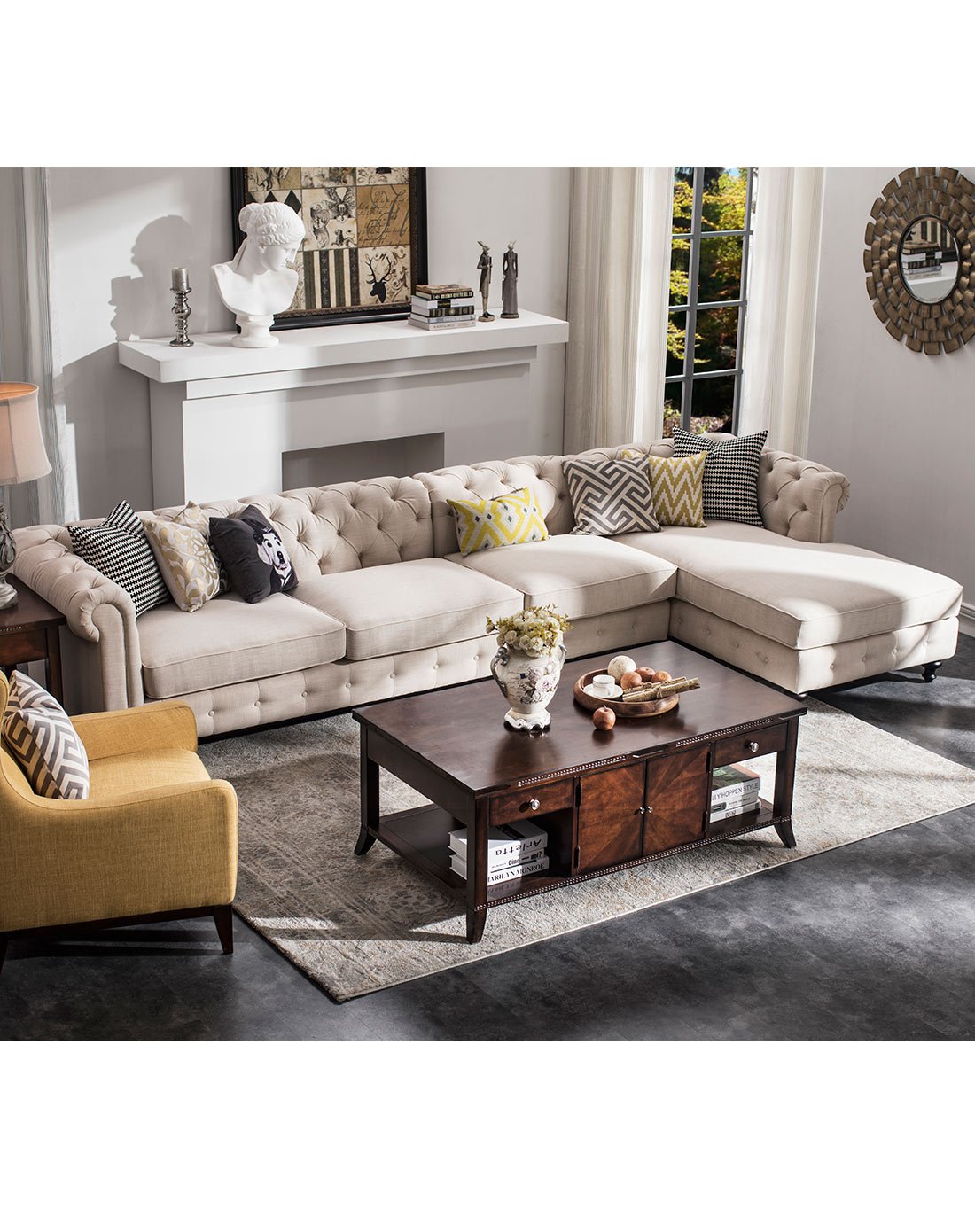 bach巴赫美式乡村实木可拆洗3 1 贵妃位布艺沙发