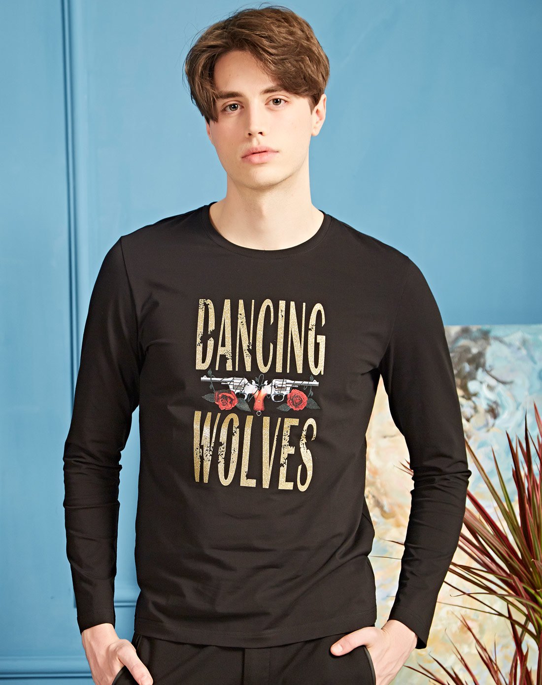 英文印花长袖t恤