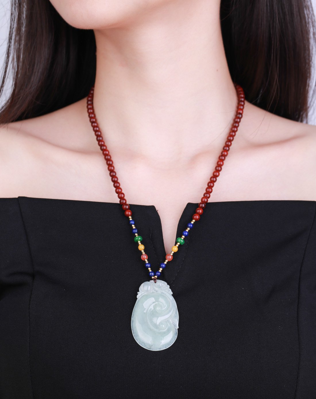 爱华尚 天然(a货)如意翡翠配小叶紫檀项链