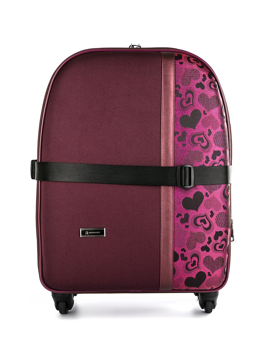 梦特娇酒红色拼接系列防水牛津布拉杆箱28寸旅行箱