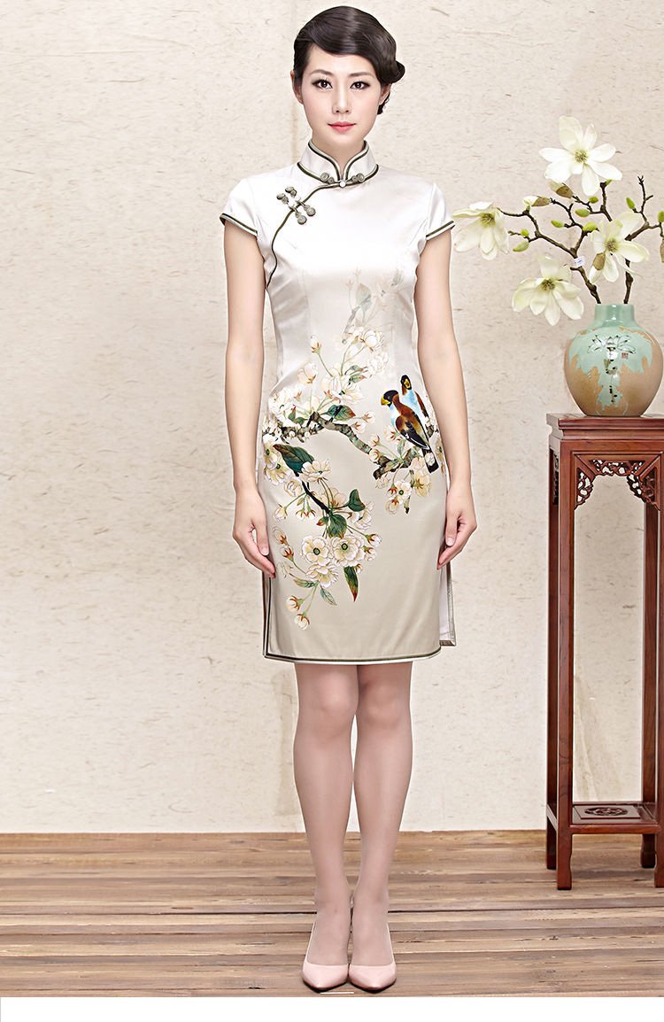 今典旗袍女装专场 女款米色印花真丝旗袍 商品参数 detail 适用性别