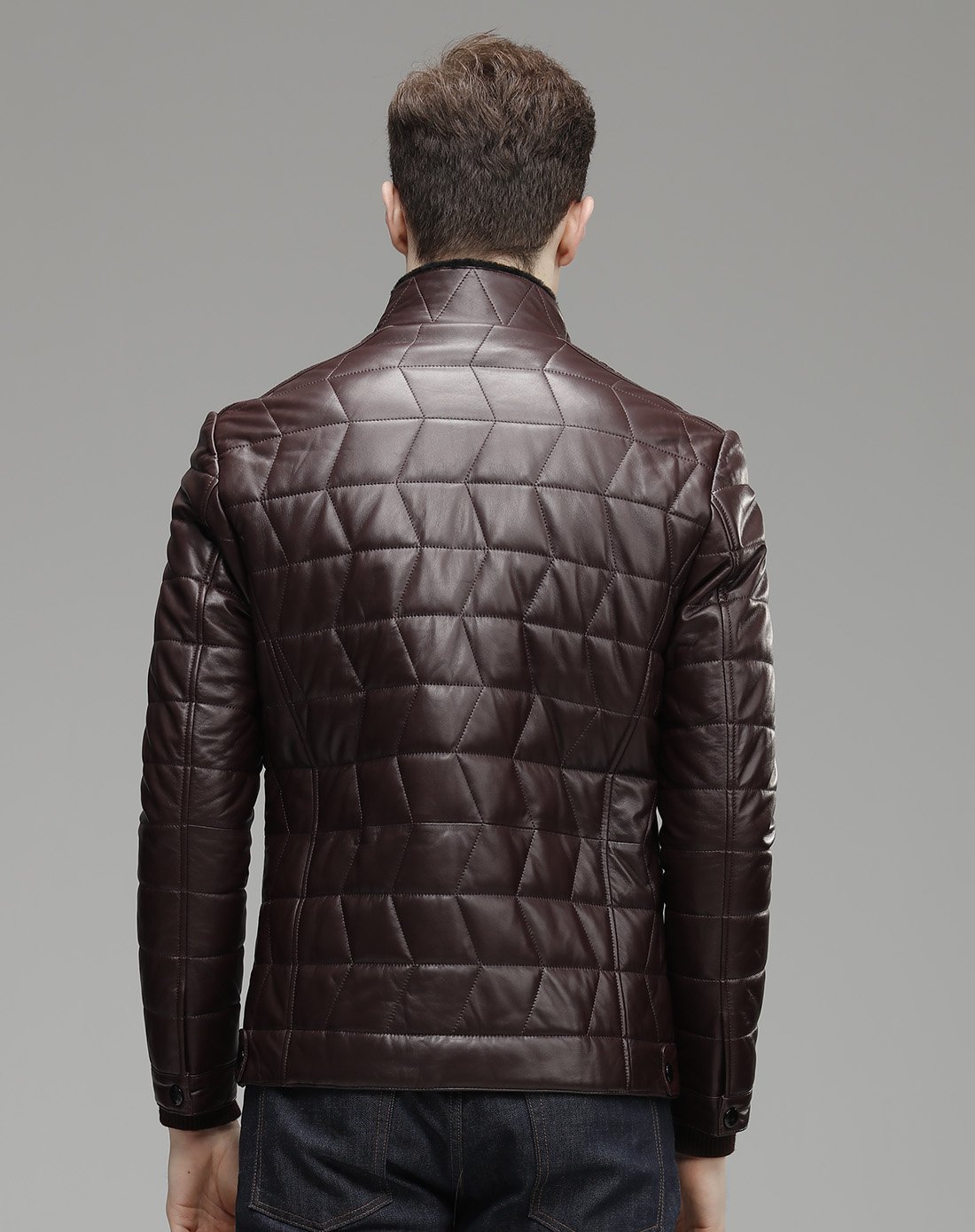 绵羊皮拼羊毛立领男士皮衣