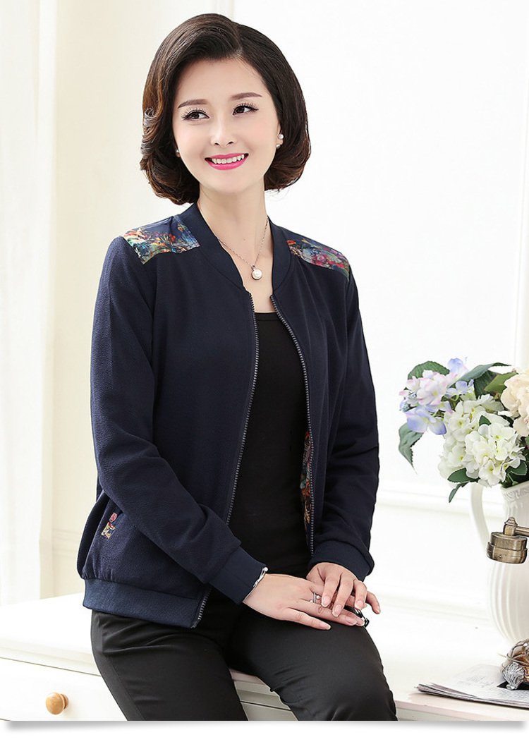 2017春秋新款妈妈装女装收腰长袖夹克外套