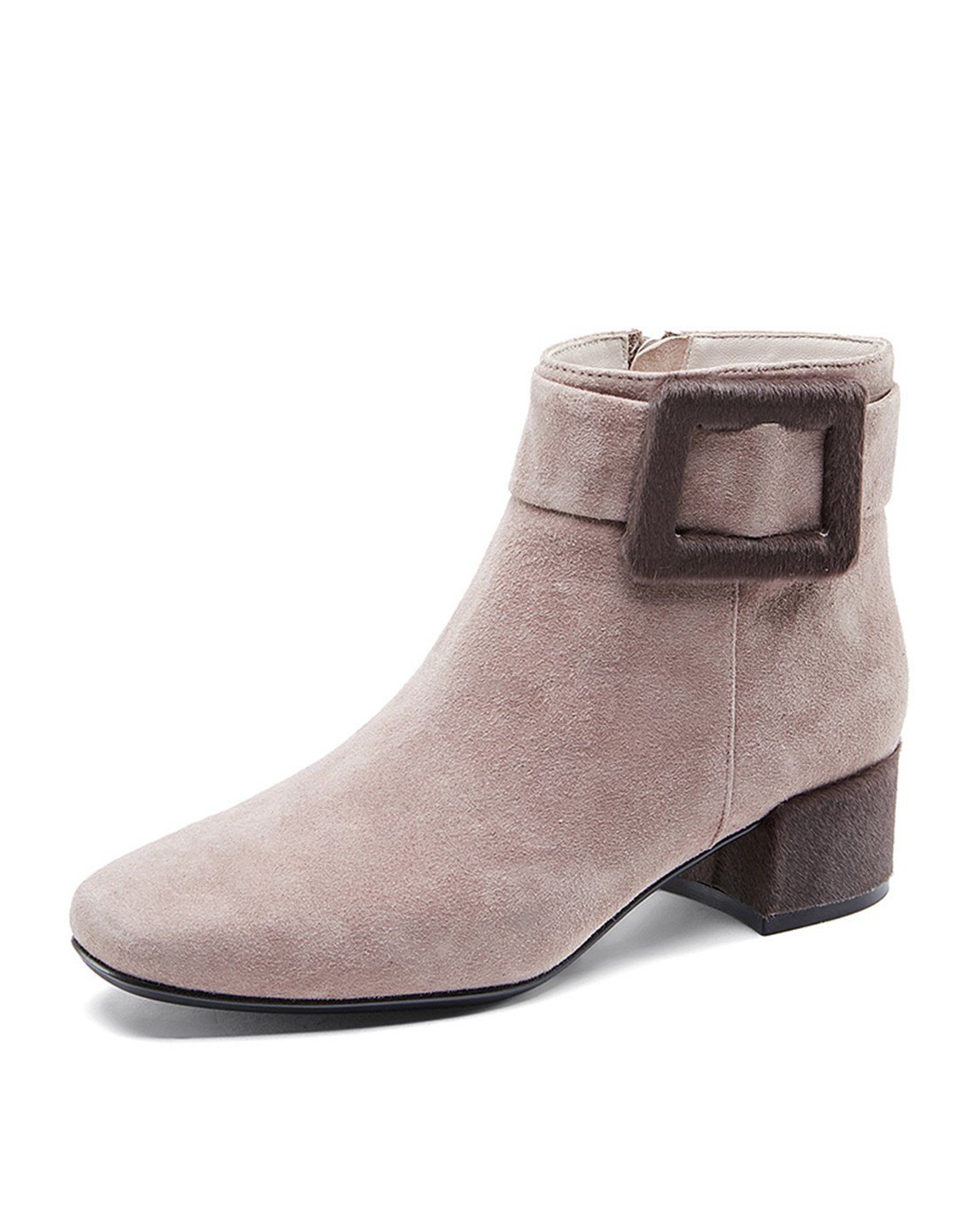 莎莎苏女鞋专场 zsazsazsu/莎莎苏2017秋冬新款羊反绒方扣方头低跟矮