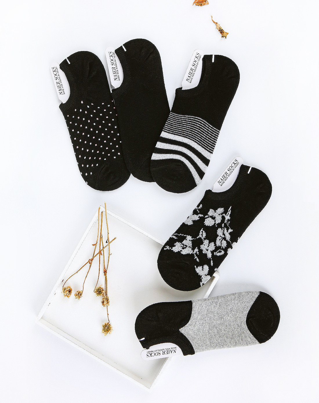 耐尔naier袜子专场【黑白恋歌】5双装花型休闲超浅口女船袜w2685_唯品