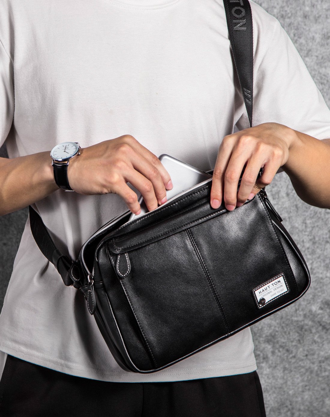 爆款【头层牛皮】 男士百搭休闲斜挎包男款潮流单肩包