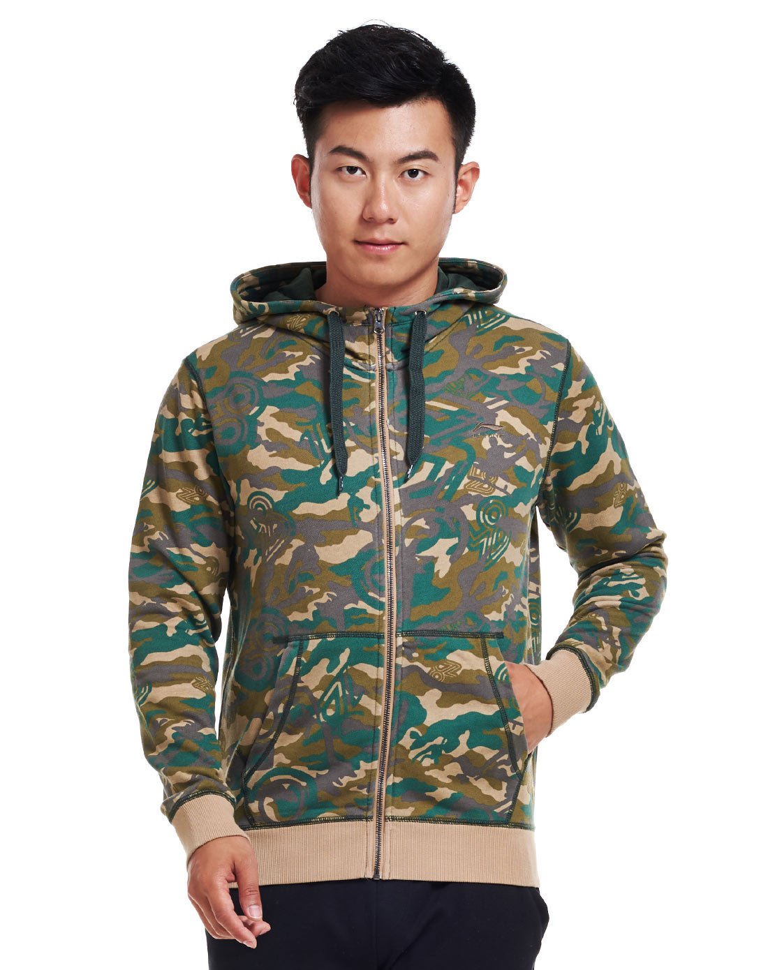 舒适 男款迷彩绿连帽夹克 运动生活系列