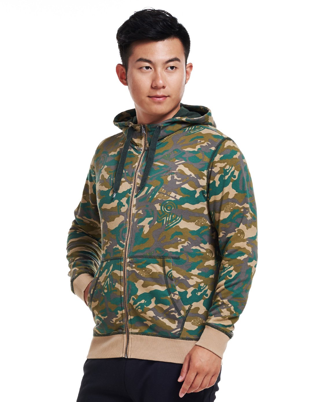 舒适 男款迷彩绿连帽夹克 运动生活系列