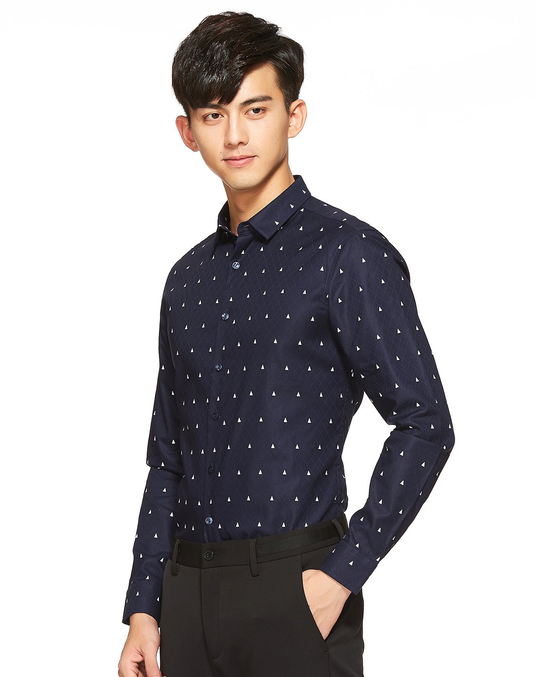 网纹波点长袖莱赛尔面料衬衫