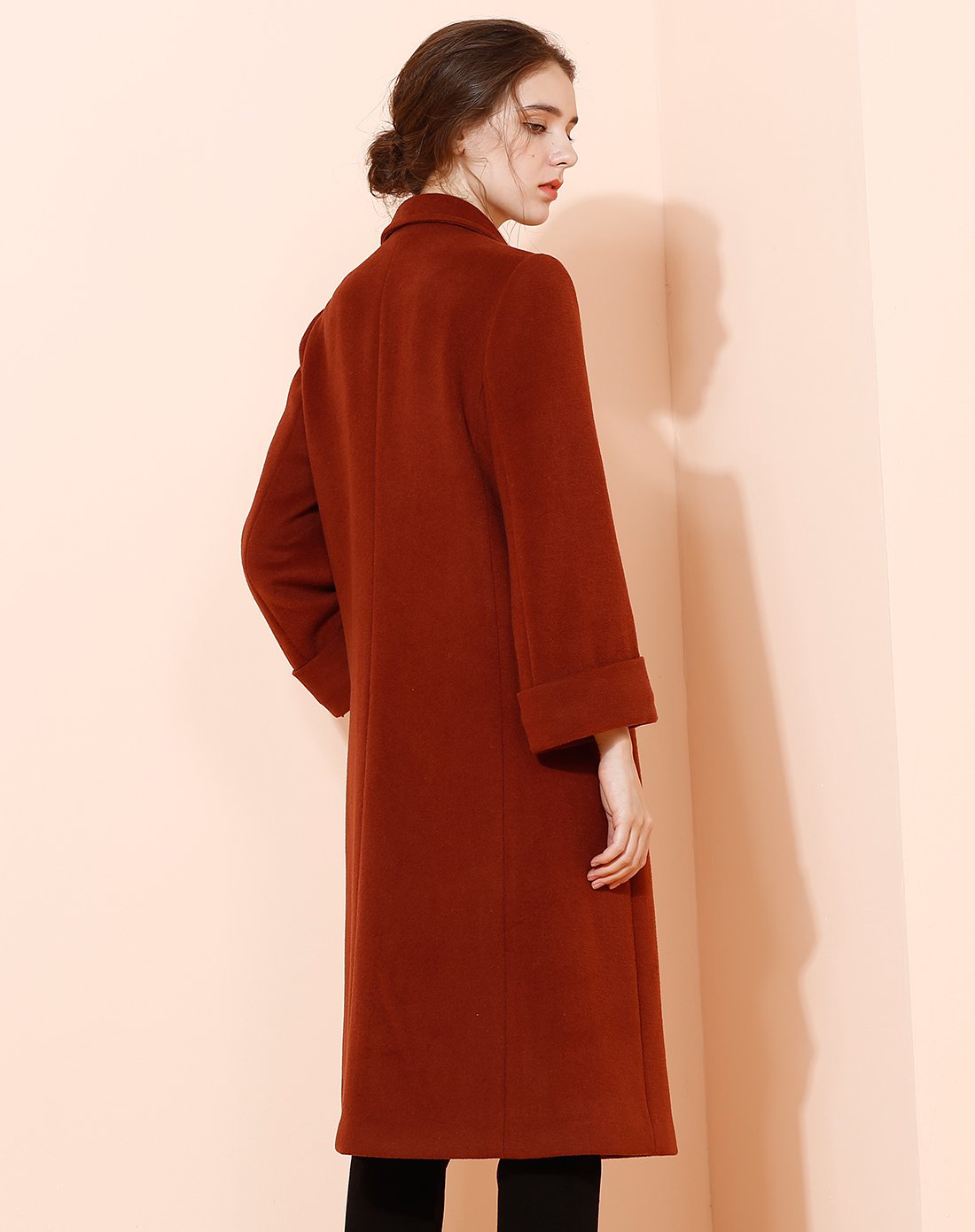 羊毛翻领大衣osa欧莎冬款 琥珀色羊毛毛呢大衣外套