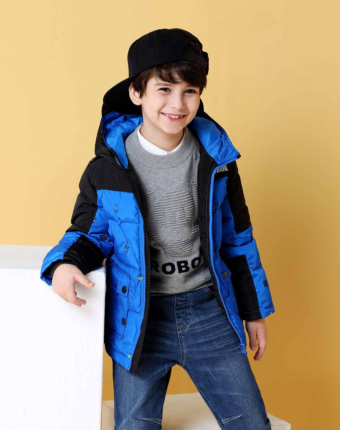 安奈儿童装男大童秋冬新款连帽中长款羽绒服