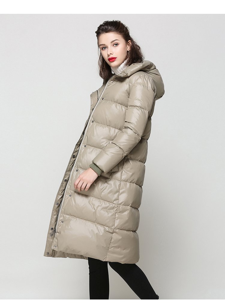 中长款过膝加厚90绒羽绒服连帽修身合体女士羽绒服