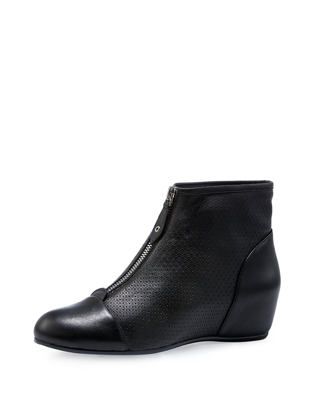 哈森羊皮拉链高跟通勤高跟女靴圆头内增高短靴