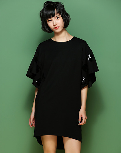 时尚荷叶亮片袖连衣裙