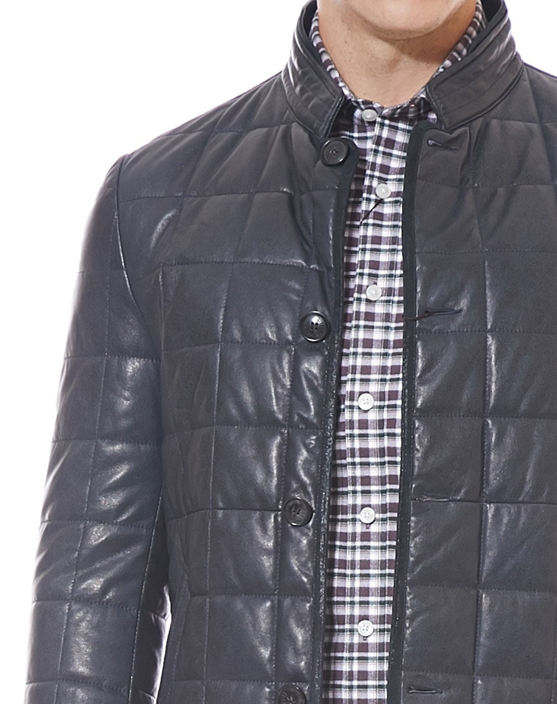 威利wielii男装专场 时尚帅气立领格纹皮衣