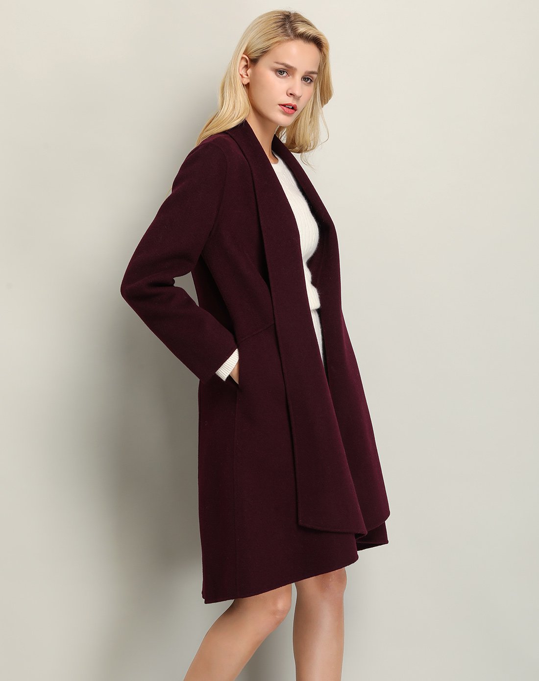 冬清仓-恩佐anjor羊绒女装专场 恩佐秋冬长袖纯色翻领开衫经典休闲