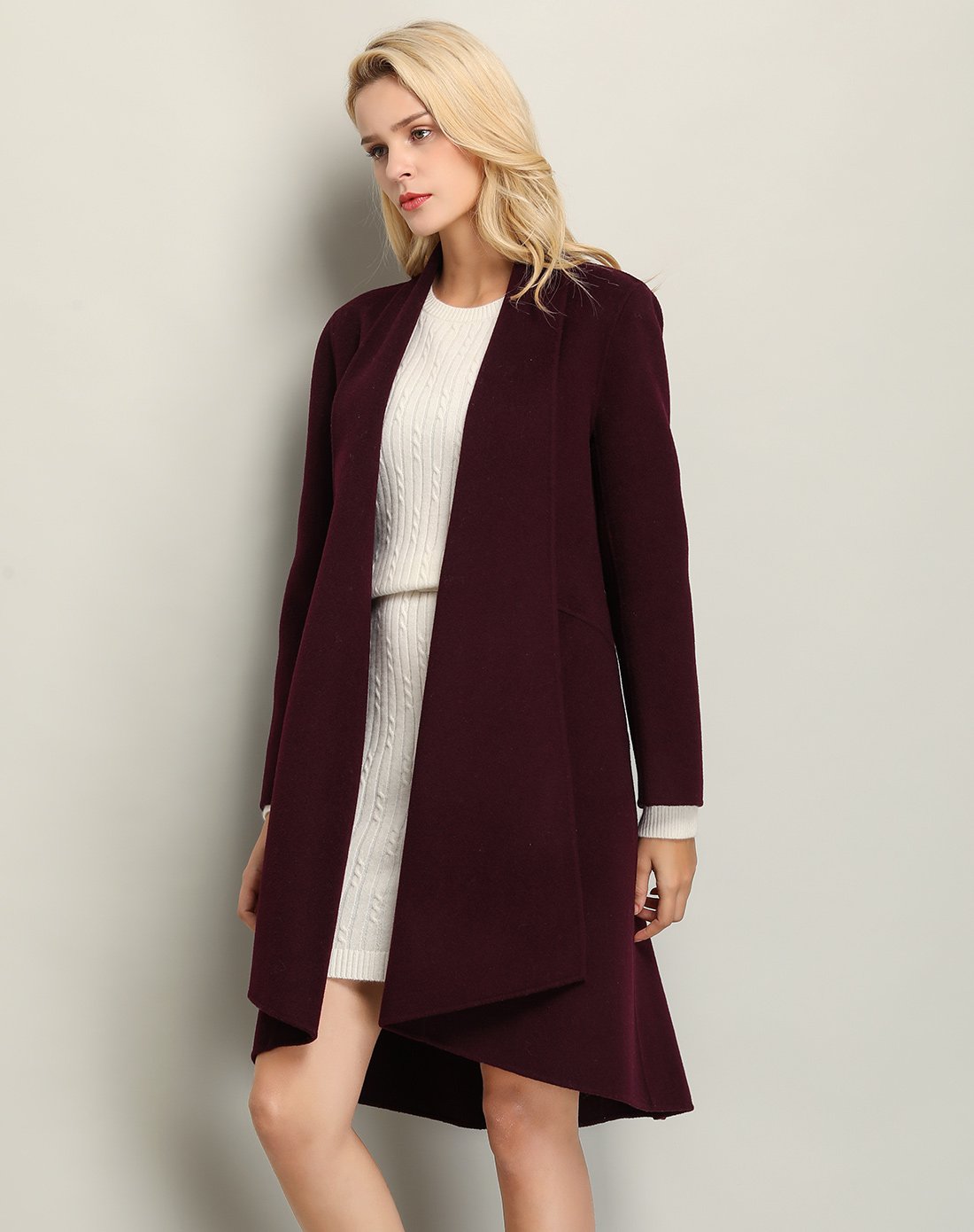 冬清仓-恩佐anjor羊绒女装专场 恩佐秋冬长袖纯色翻领开衫经典休闲