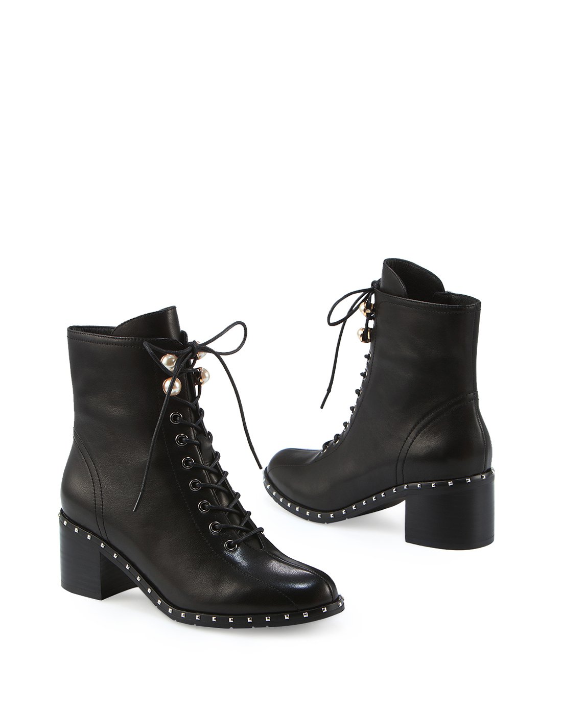 女鞋专场 哈森 冬季牛皮帅气圆头系带粗跟高跟迷你马丁靴女ha71411