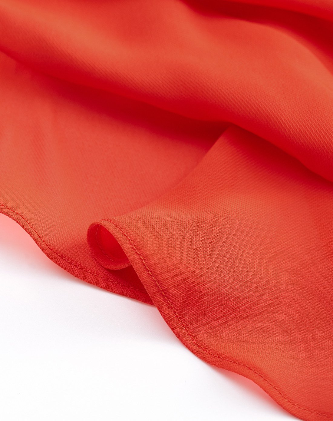 橘红色纯色通勤圆领宽松荷叶边雪纺衫