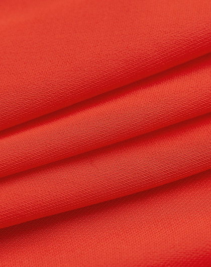 橘红色纯色通勤圆领宽松荷叶边雪纺衫